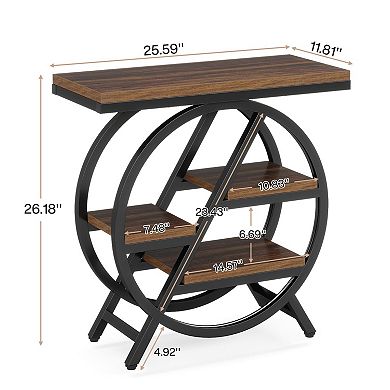 3-Tier Storage Side Table with Wood Top and Metal Frame