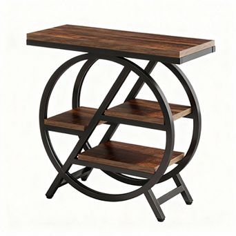 3 tier Storage Side Table with Wood Top and Metal Frame