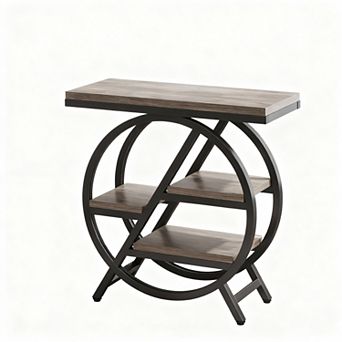 3 tier Storage Side Table with Wood Top and Metal Frame