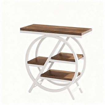 3 tier Storage Side Table with Wood Top and Metal Frame