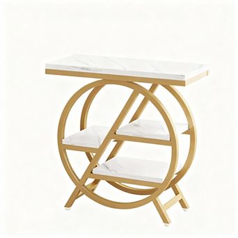 3 tier Storage Side Table with Wood Top and Metal Frame