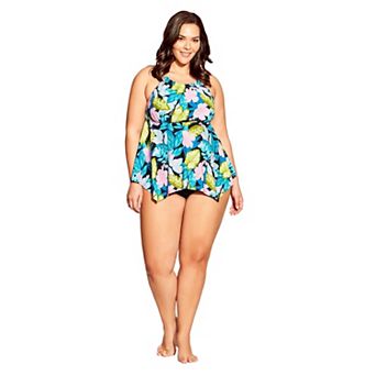 Avenue Women's Plus Size Hanki Print Tankini Top