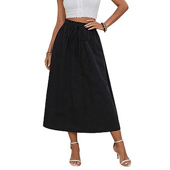 Women's High Waist Smocked Waist Tie Detail A Line Elegant Midi Skirt
