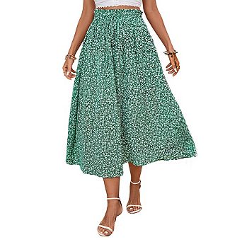 Women's High Waist Smocked Waist Tie Detail A Line Elegant Midi Skirt