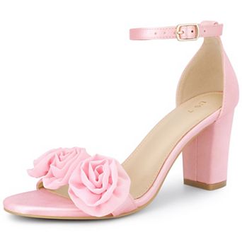 Women's Floral Ankle Strap Open Toe Chunky Heels Sandals