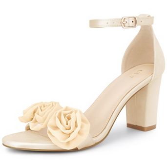 Women's Floral Ankle Strap Open Toe Chunky Heels Sandals