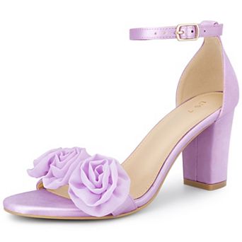 Women's Floral Ankle Strap Open Toe Chunky Heels Sandals