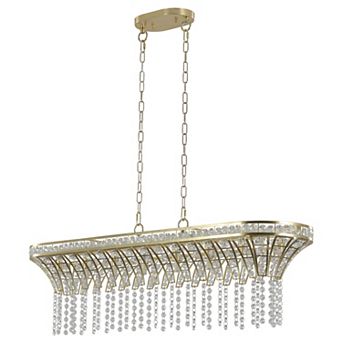 ELEMENT ACE Modern Crystal Linear Rectangle Chandelier Gold Finish Cascading Beads Pendant Light