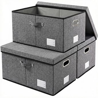 3-Pack Collapsible Polyester Storage Bins with Stainless Steel Handles