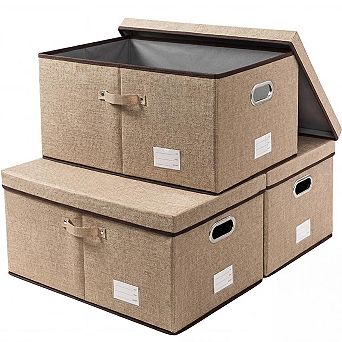 3-Pack Collapsible Polyester Storage Bins with Stainless Steel Handles