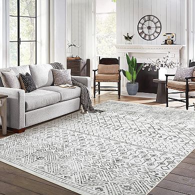 Boho Area Rug Machine Washable Non Slip Non Shedding Stain Resistant Floor Cover for Living Room