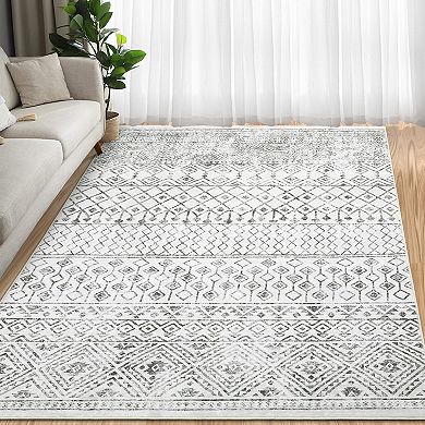 Boho Area Rug Machine Washable Non Slip Non Shedding Stain Resistant Floor Cover for Living Room