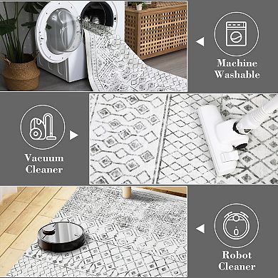 Boho Area Rug Machine Washable Non Slip Non Shedding Stain Resistant Floor Cover for Living Room