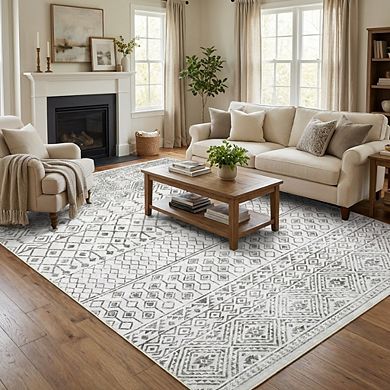 Boho Area Rug Machine Washable Non Slip Non Shedding Stain Resistant Floor Cover for Living Room