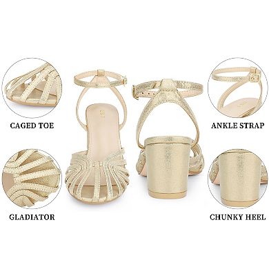 Women's Sparkly Heel Ankle Strap Chunky Heels Sandals