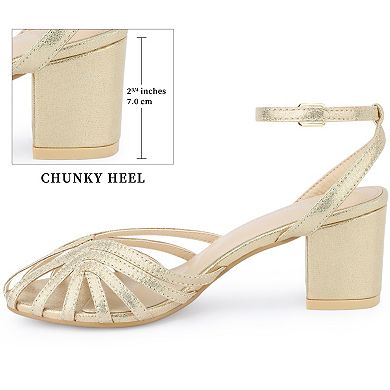 Women's Sparkly Heel Ankle Strap Chunky Heels Sandals