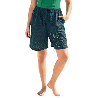 Woman Within Women's Plus Size Eyelet Cotton Shorts