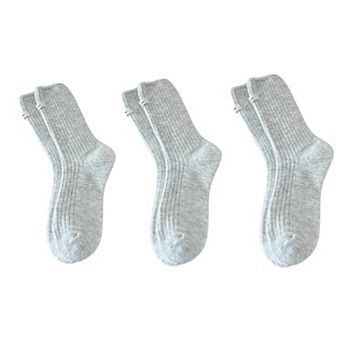 Women's 3-Pair Ribbed Crew Socks Set Soft Stretch Knit Fabric Minimal Everyday Comfort Socks