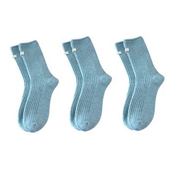 Women's 3-Pair Ribbed Crew Socks Set Soft Stretch Knit Fabric Minimal Everyday Comfort Socks