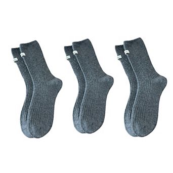 Women's 3-Pair Ribbed Crew Socks Set Soft Stretch Knit Fabric Minimal Everyday Comfort Socks