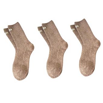 Women's 3-Pair Ribbed Crew Socks Set Soft Stretch Knit Fabric Minimal Everyday Comfort Socks