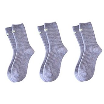 Women's 3-Pair Ribbed Crew Socks Set Soft Stretch Knit Fabric Minimal Everyday Comfort Socks