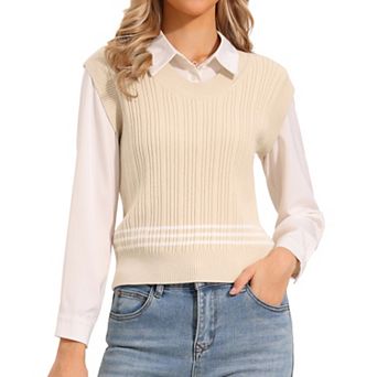Sweater Vest for Women Sleeveless Crew Neck Casual Knitted Pullover Sweater Top