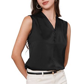 Satin Tank Tops for Women Sleeveless V Neck Business Casual Satin Blouse Work Shirts