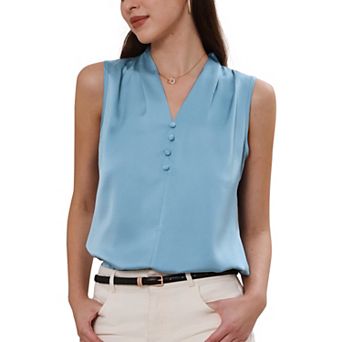 Satin Tank Tops for Women Sleeveless V Neck Business Casual Satin Blouse Work Shirts