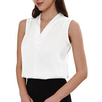 Satin Tank Tops for Women Sleeveless V Neck Business Casual Satin Blouse Work Shirts