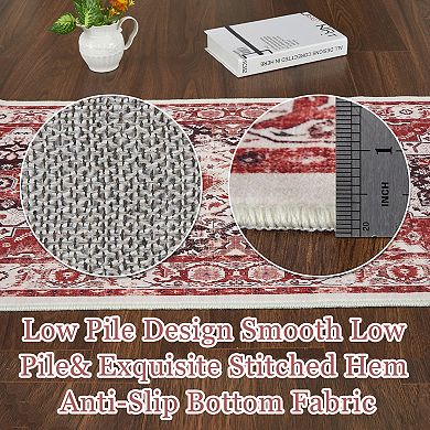 Vintage Boho Floral Low-Pile Stain Resistant Non-Slip Rug