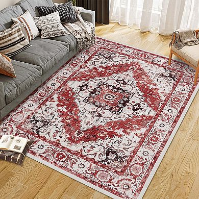 Vintage Boho Floral Low-Pile Stain Resistant Non-Slip Rug
