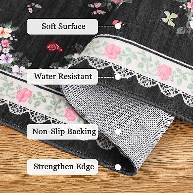 Modern Diamond Floral Butterfly Low-Pile Area Rug