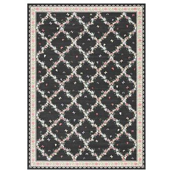 Modern Diamond Floral Butterfly Low-Pile Area Rug
