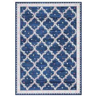 Modern Diamond Floral Butterfly Low-Pile Area Rug