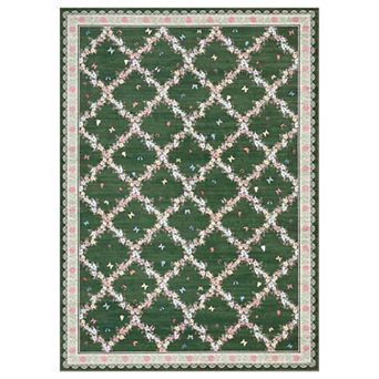 Modern Diamond Floral Butterfly Low-Pile Area Rug