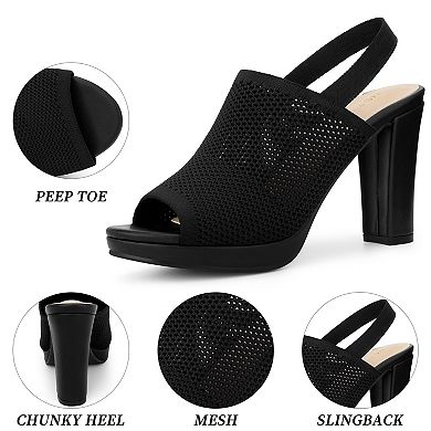 Women's Chunky Heels Peep Toe Slingback Platform Heels Sandals