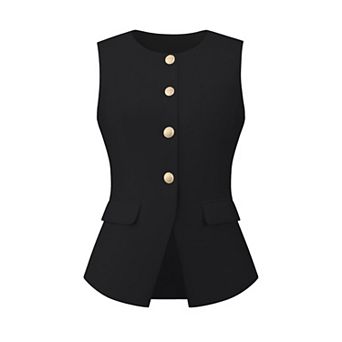 Women's Suit Vest Tops Work Sleeveless Button Down Blazer Waistcoat