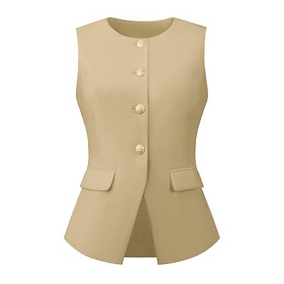 ladies dress vest tops Edwards 7496 Ladies Dress Lapel Vest - Steel Grey