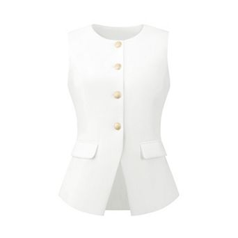 Women's Suit Vest Tops Work Sleeveless Button Down Blazer Waistcoat