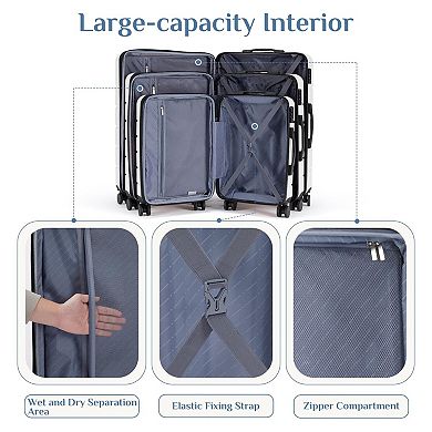 3-Piece ABS Hard Shell Suitcase Set with Spinner Wheels, TSA Lock, Expandable