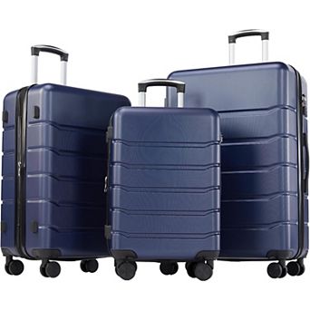 3 pc ABS Hard Shell Suitcase Set with Spinner Wheels, TSA Lock, Expandable