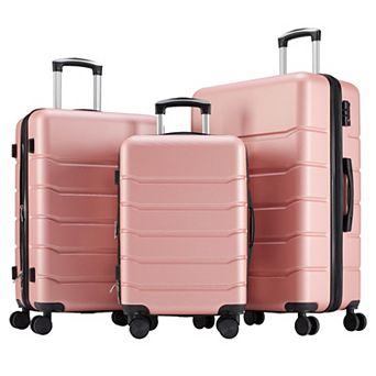 3 pc ABS Hard Shell Suitcase Set with Spinner Wheels, TSA Lock, Expandable