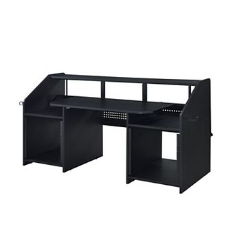 GOODSILO Black Finish Rectangular Music Desk with Storage and Cable Management