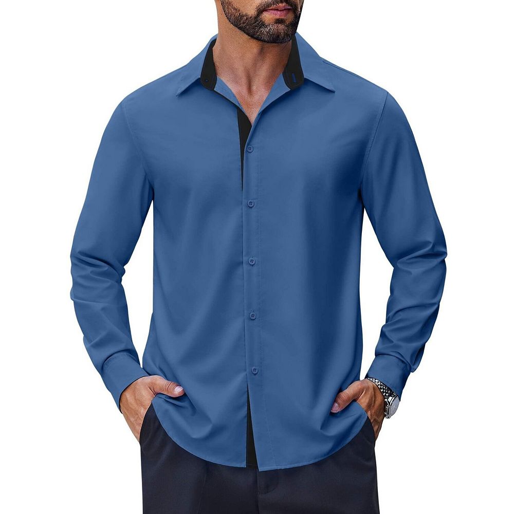 casual dress shirts for men near me COOFANDY Mens Casual Dress Shirt Wrinkle Free Long Sleeve Soft Button Down  Shirts Party Wedding