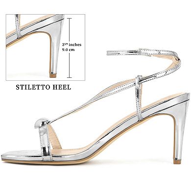 Women's Square Toe Stiletto Heel Buckle Ankle Strap Sandals