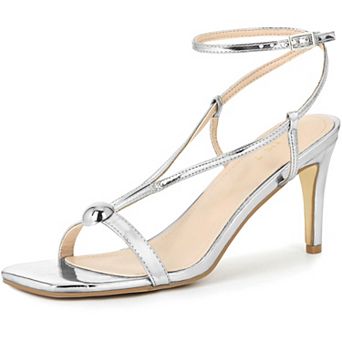 Women's Square Toe Stiletto Heel Buckle Ankle Strap Sandals