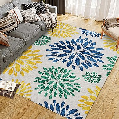 Modern Floral Print Low-Pile Durable Non-Slip Rug