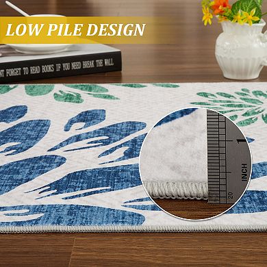 Modern Floral Print Low-Pile Durable Non-Slip Rug