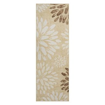 Modern Floral Print Low-Pile Durable Non-Slip Rug